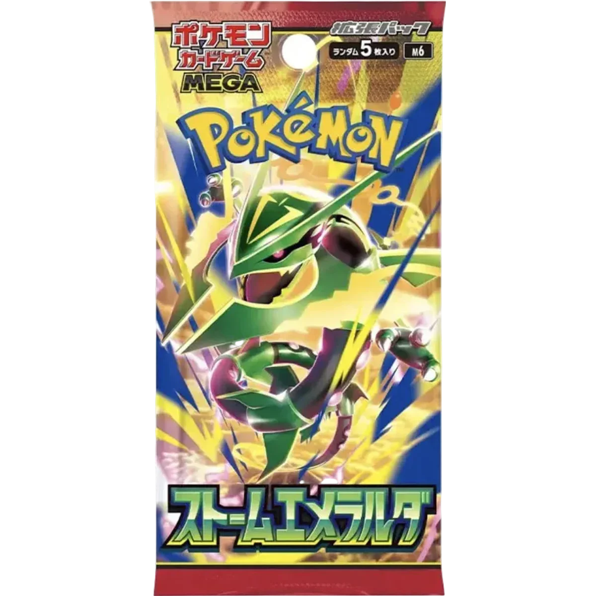 `Pokémon Storm Emeralda M6 Japanese Booster Pack single pack artwork featuring Mega Rayquaza`