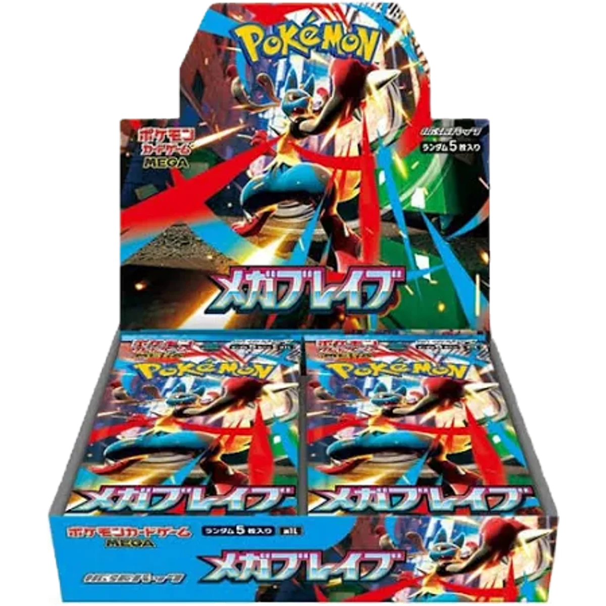 `Pokémon Mega Brave M1L Japanese Booster Box display packaging featuring Mega Lucario artwork`
